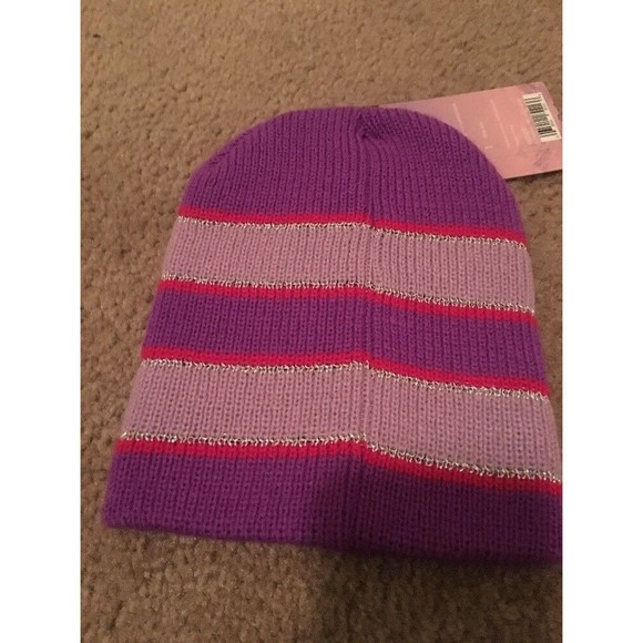 Trufit Kids Girls Purple Striped Beanie Hat Toboggan One Size - Picture 4 of 5